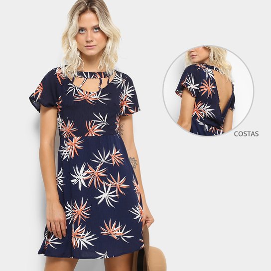 Vestido Holin Stone Evasê Curto Estampado - Marinho