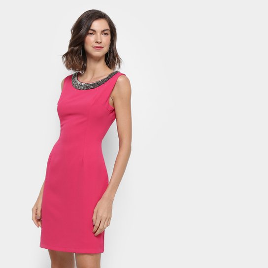 Vestido Holin Stone Tubinho Curto Bordado - Pink