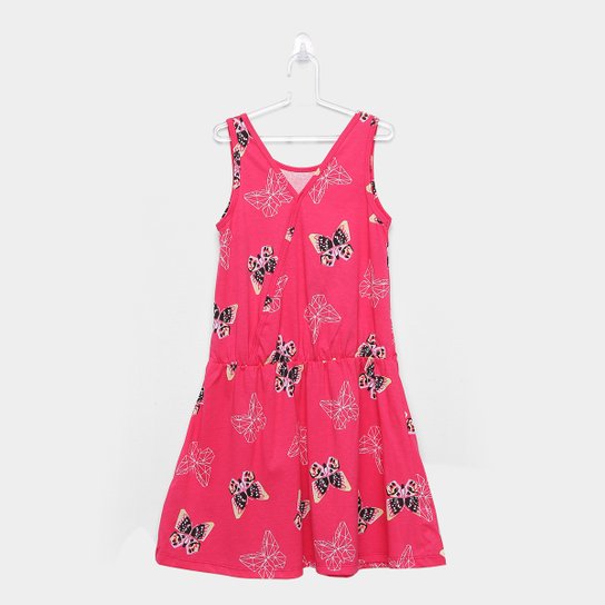 Vestido Infantil Kyly Regata Evasê Borboletas - Rosa