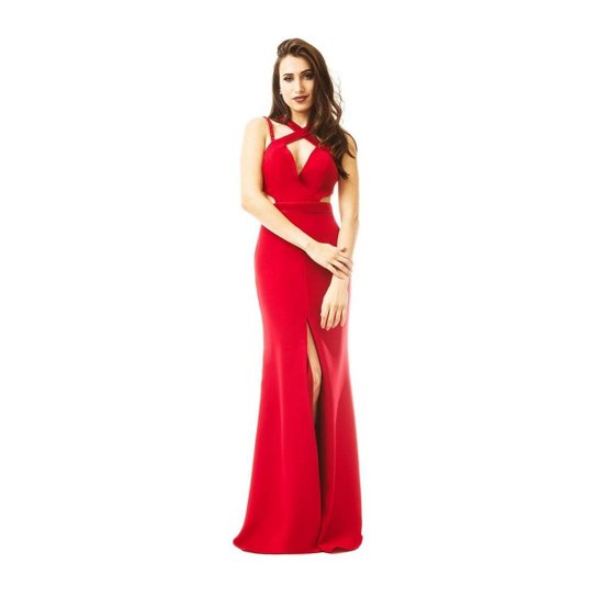 Vestido Izad crepe top com recortes e fenda frontal - Vermelho