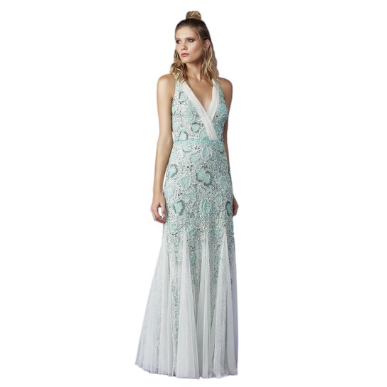 Vestido Izad tule bordado em pedrarias - Verde claro