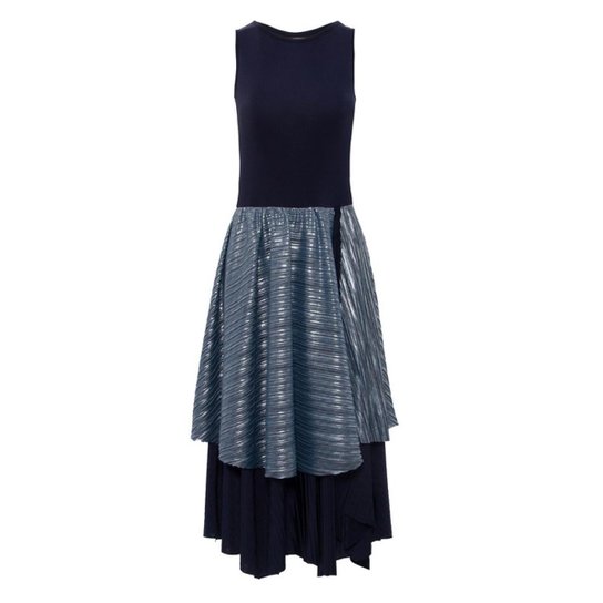 Vestido Kika Simonsen Plissado Metálico Feminino - Azul