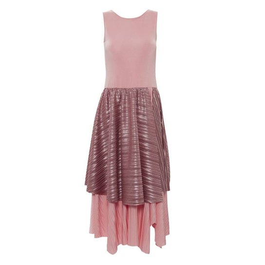 Vestido Kika Simonsen Plissado Metálico Feminino - Rosa