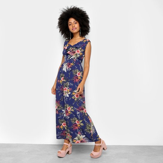 Vestido Longo Sofia Fashion Floral - Marinho