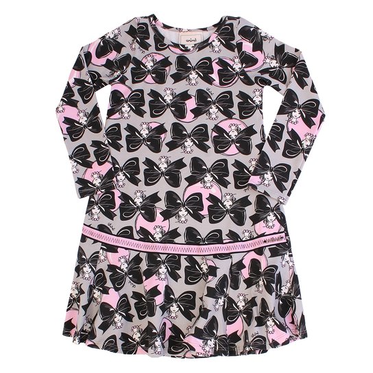 Vestido Malha Mullet Animê Bonecas E Laços - Cinza