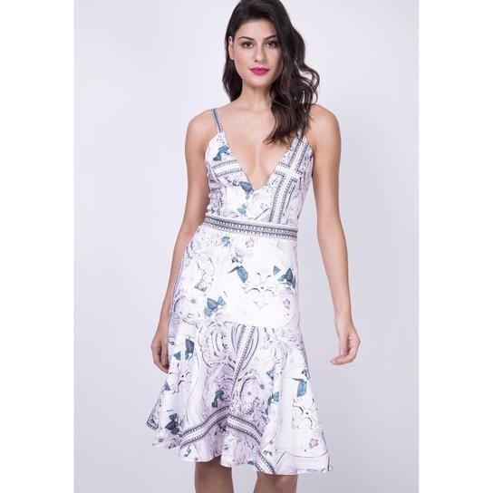 Vestido Midi Estampado Recorte Lança Perfume - Rosa