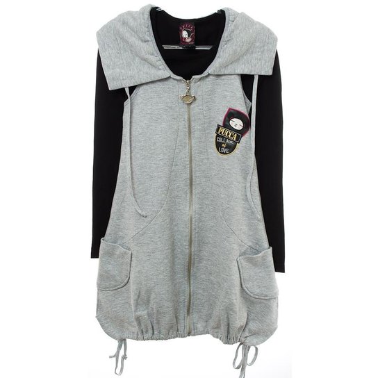 Vestido Moleton+Blusa Preta - Cinza