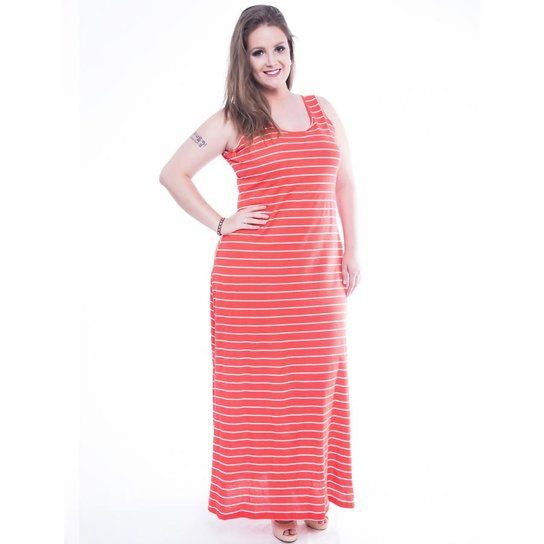 Vestido Plus Size Listrado Mirasul - Laranja