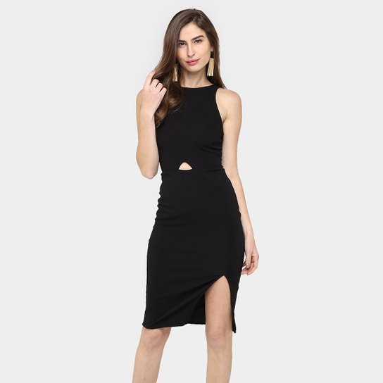 Vestido Sommer Midi Recorte - Preto