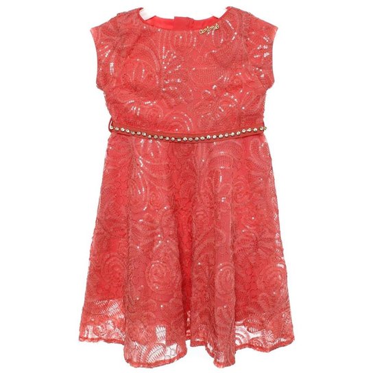 Vestido Tecido Paetes BordadoCoral - Coral