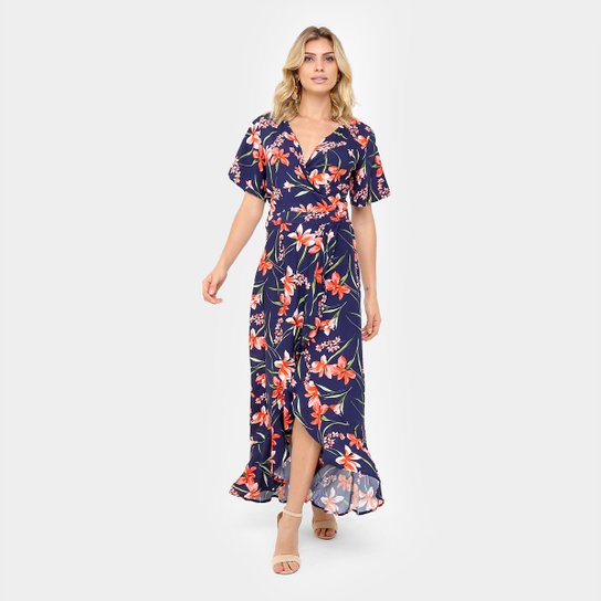 Vestido Top Moda Longo Floral - Azul