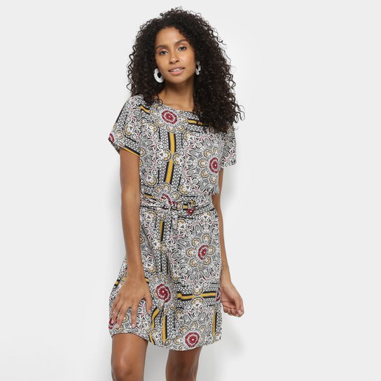Vestido Top Modas Estampado Feminino - Preto+Amarelo