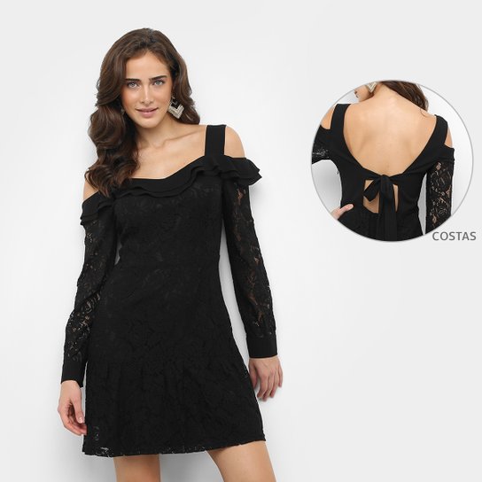 Vestido Yutz Evasê Curto Renda Bababos - Preto