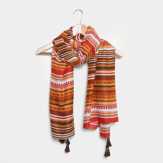 Xale Pashmina Listrado 170x80cm - Laranja+Vermelho