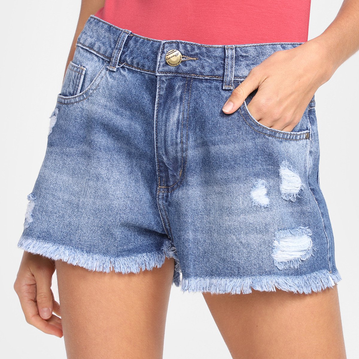 Shorts Jeans Sawary Boyfriend Barra Desfiada Feminino - Azul Menor preço em Shorts Jeans Sawary Boyfriend Barra Desfiada Feminino - Azul