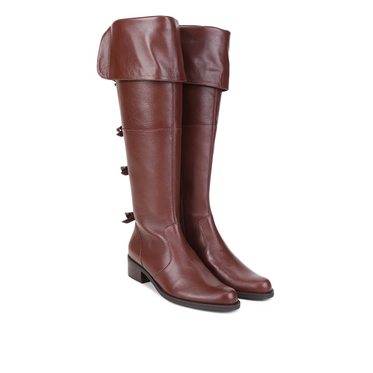 Bota Couro Over The Knee Luz da Lua Laços Feminina