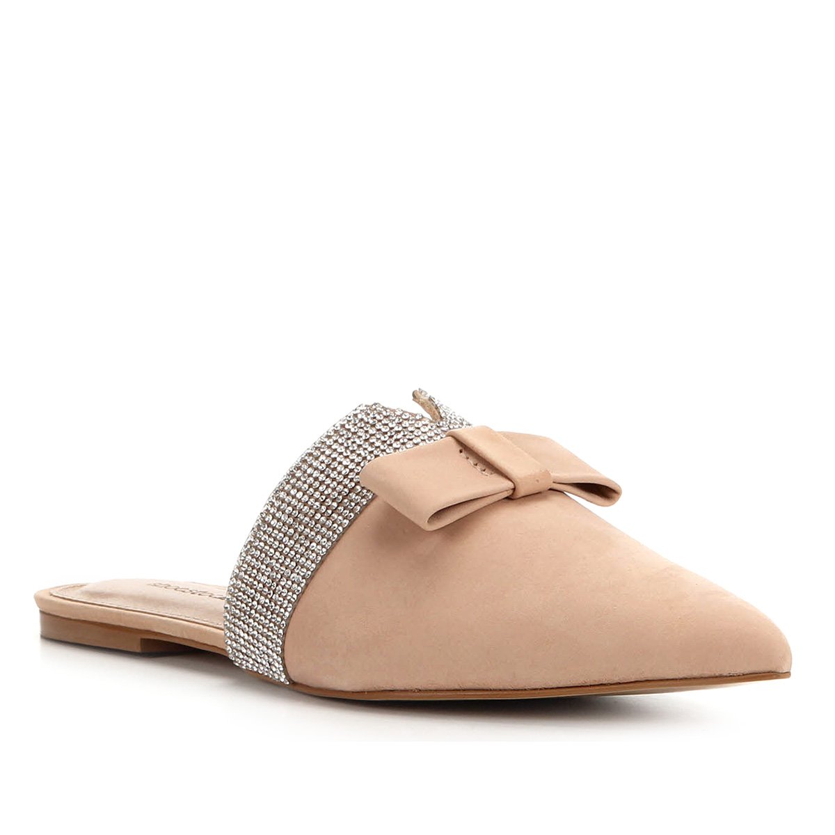 Mule Couro Shoestock Nobuck Laço Strass