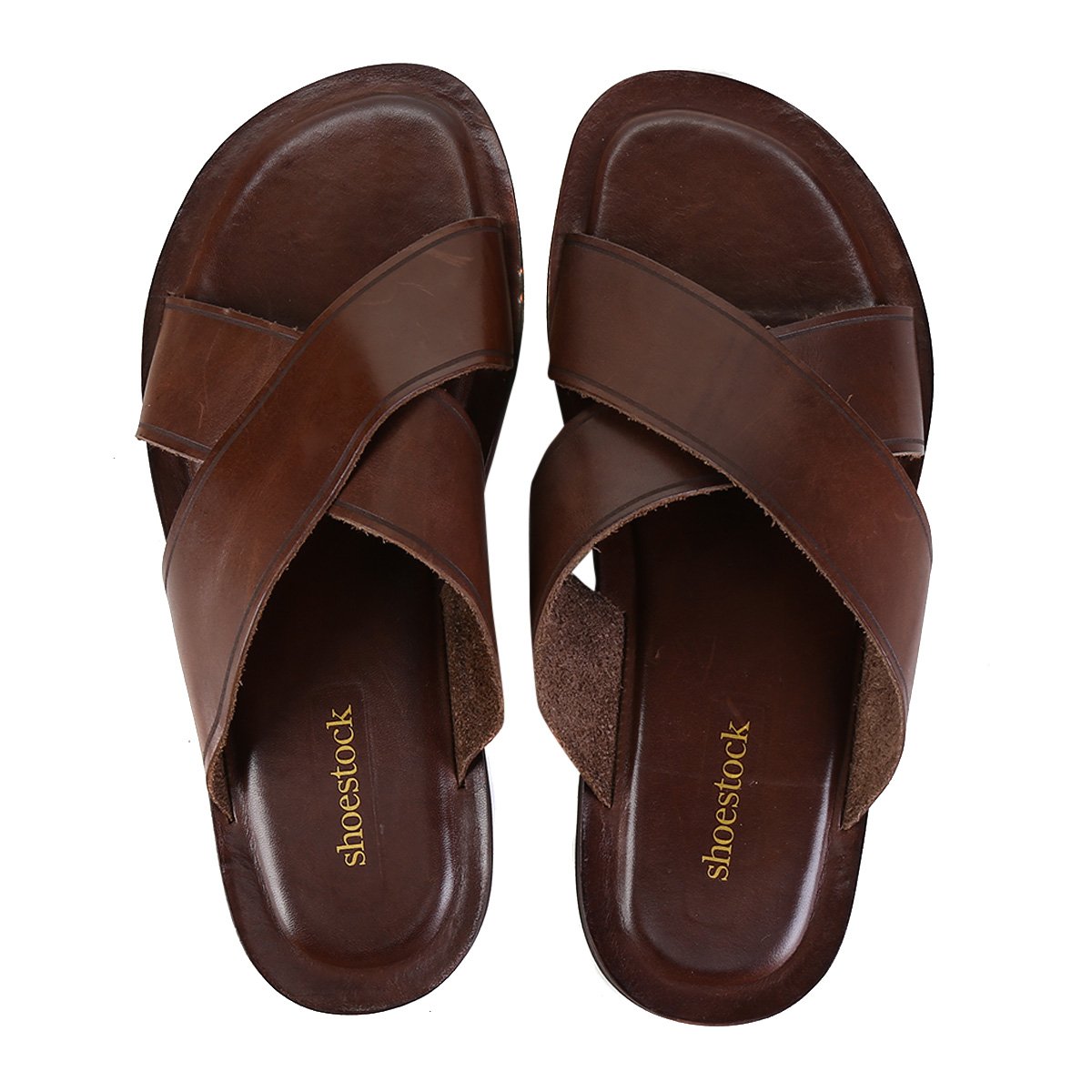 Chinelo Couro Shoestock Tiras Cruzadas Masculino