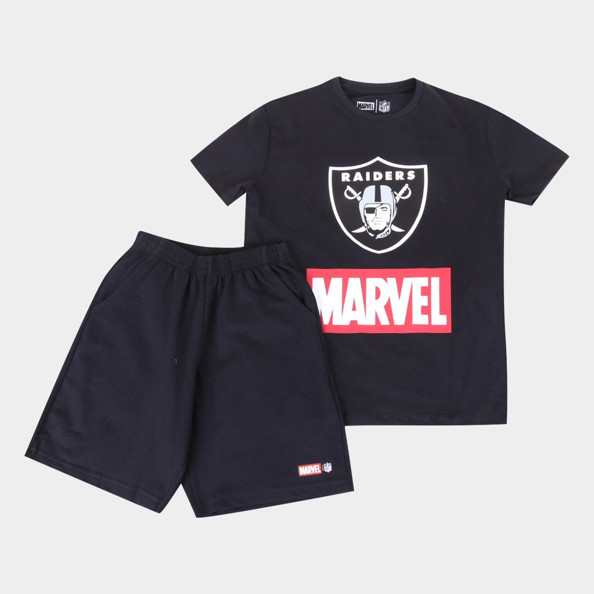 Conjunto Juvenil NFL Disney Camiseta e Bermuda Marvel Masculino