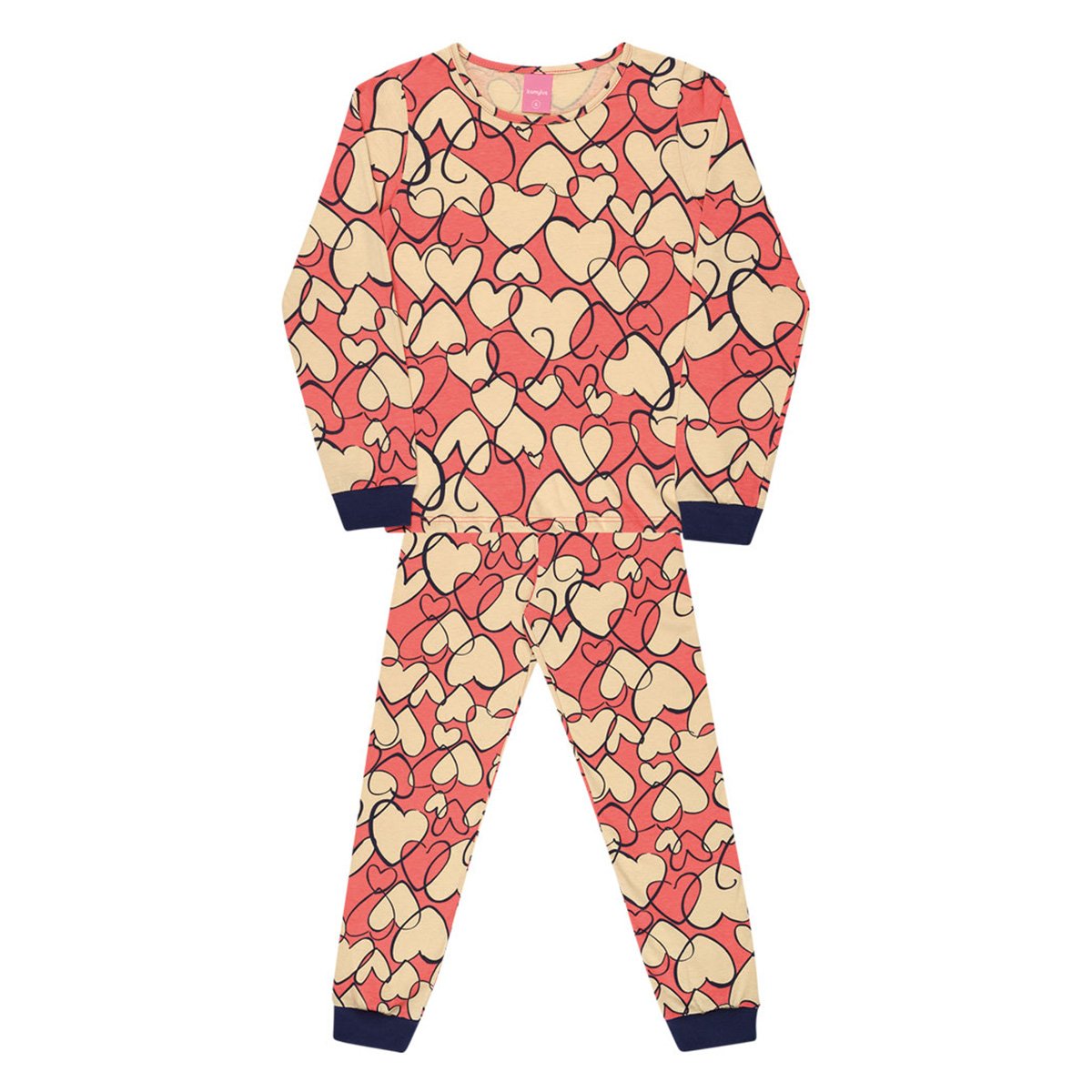 Pijama Infantil Longo Kamylus Meia Malha Corações