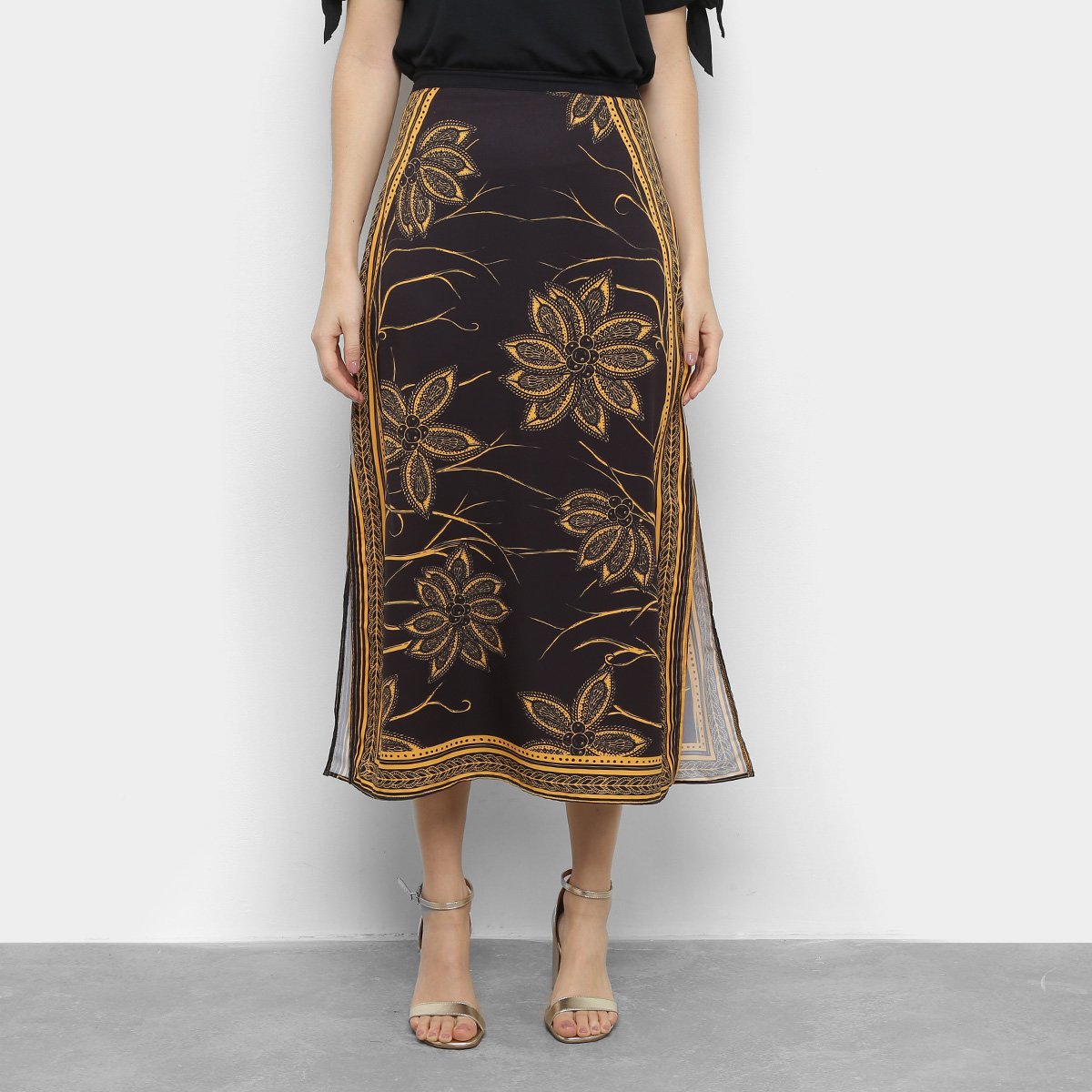 Saia Sommer Midi Fenda Estampada