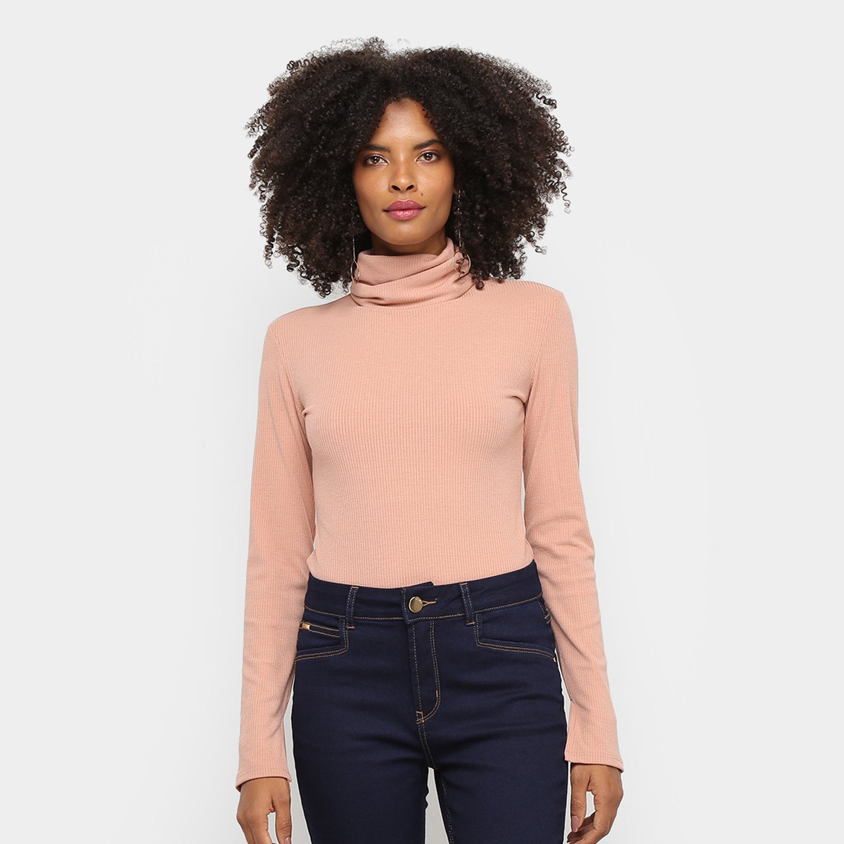 Body Enna Gola Alta Manga Longa Canelado