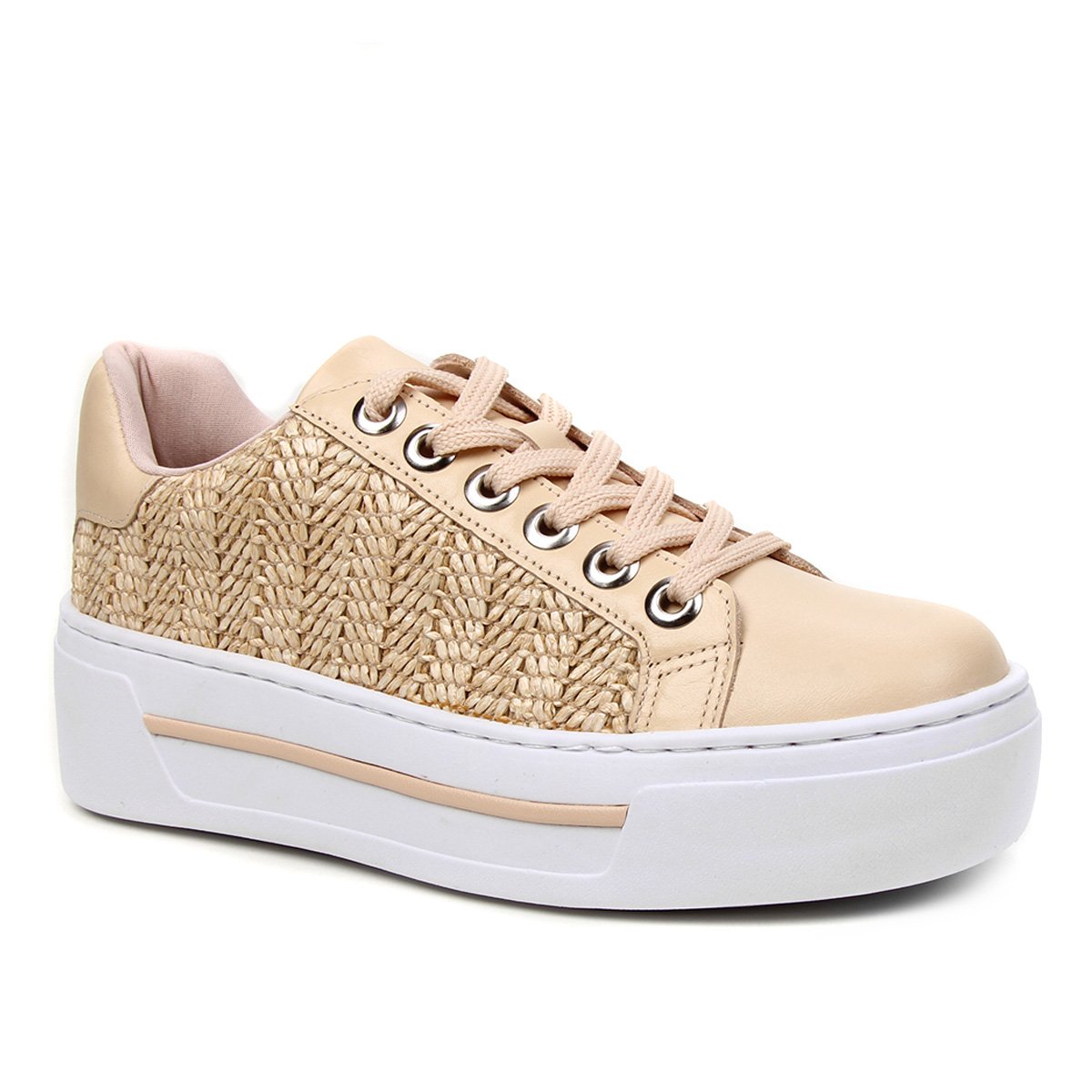 Tênis Couro Shoestock Ráfia Trançada Feminino