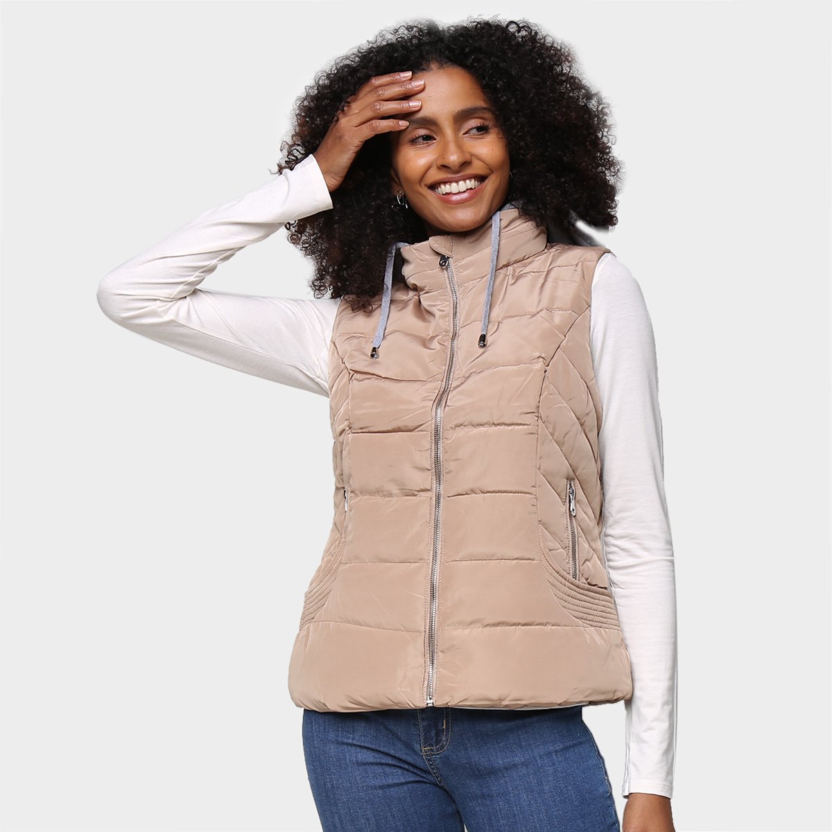 Colete S&V Nylon Matelassê Capuz Moletom Feminino