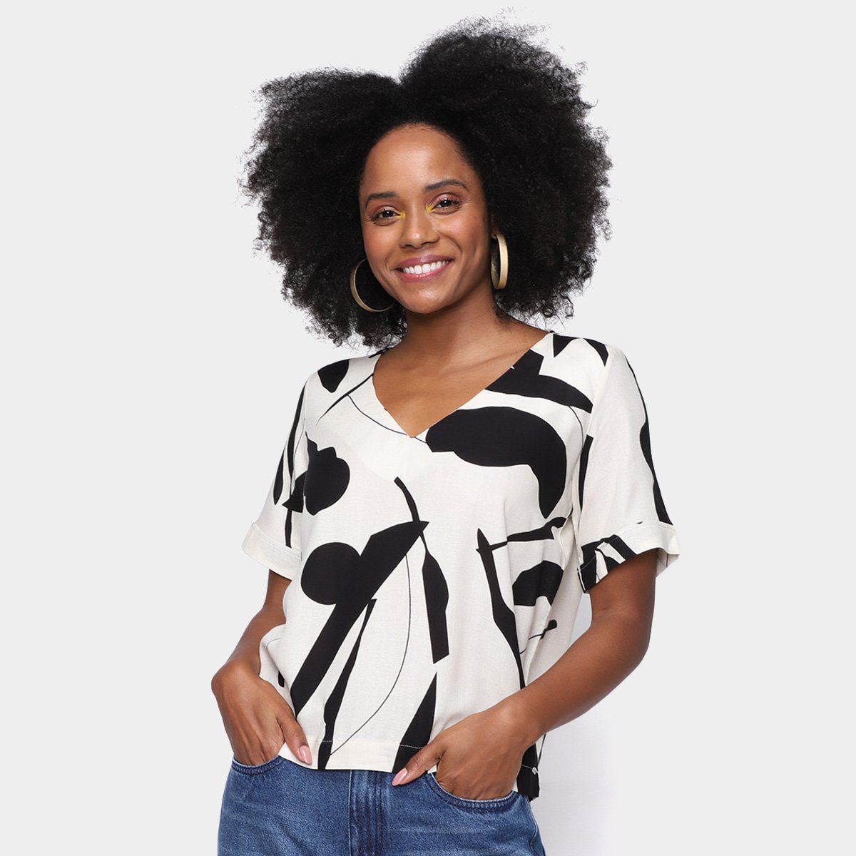 Blusa Dzarm Em Crepe De Viscose Decote V Feminina