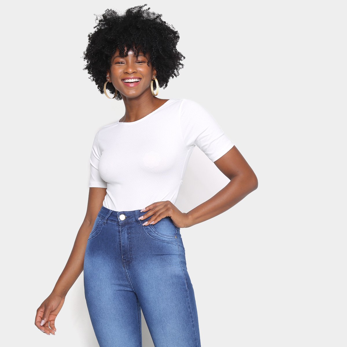 Body Modaloka Decote Nas Costas Manga Curta Feminina