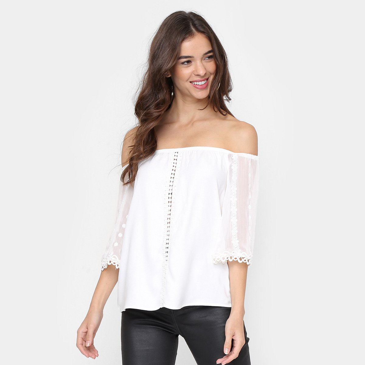 Blusa Colcci Ombro A Ombro Com Renda