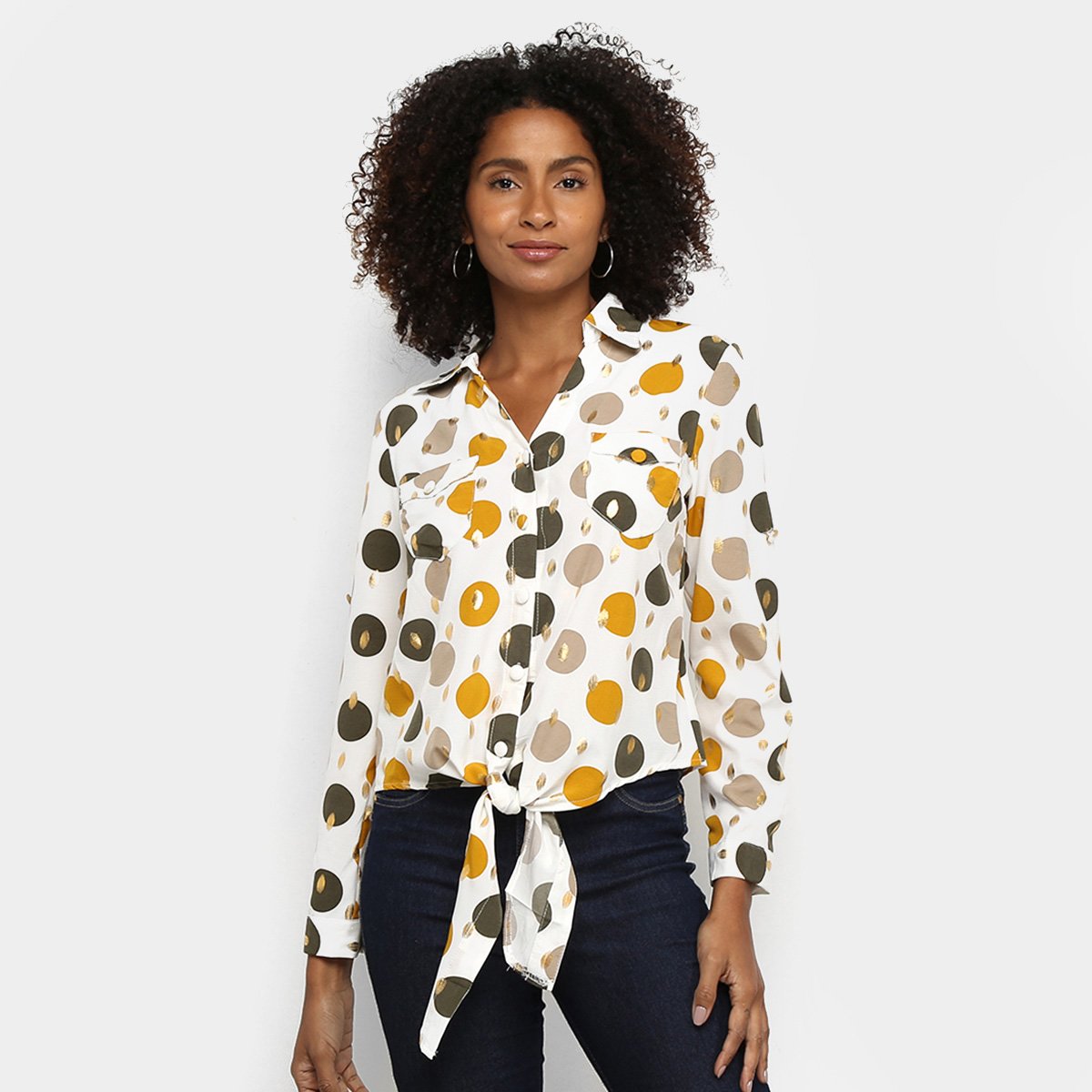 Camisa Manga Longa Road Mel Poá Amarração Feminina