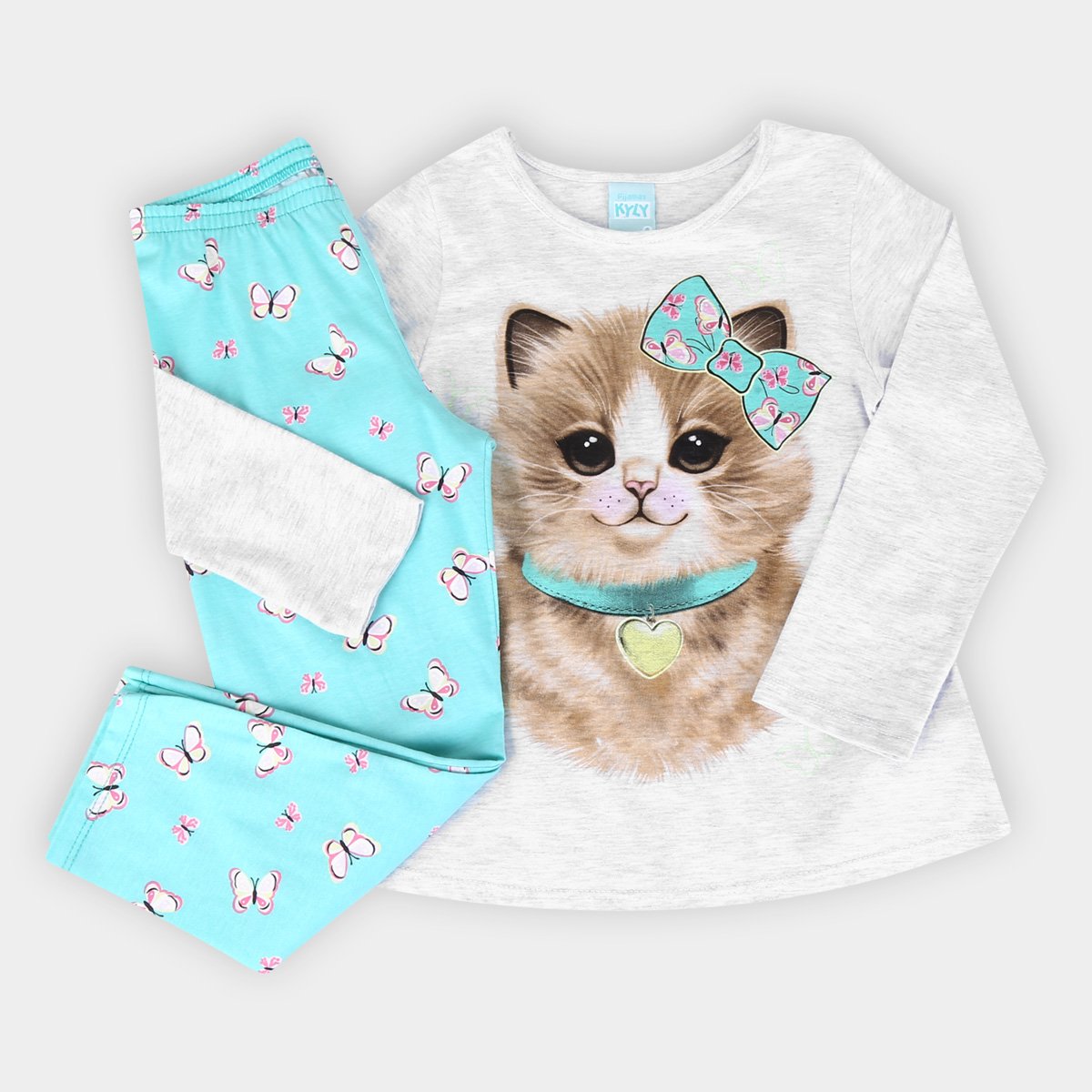 Pijama Infantil Kyly Malha Brilha no Escuro Gato