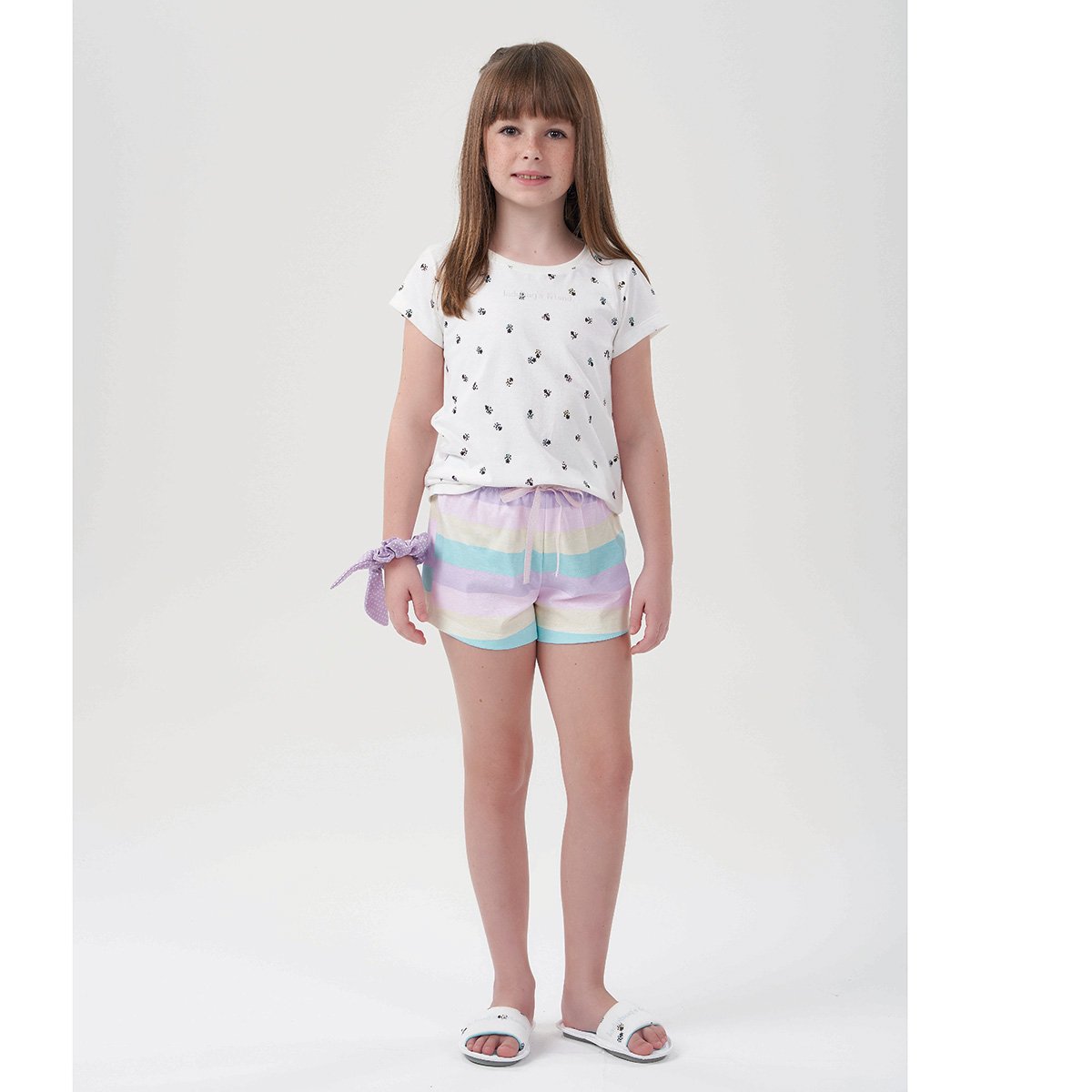 Pijama Infantil Cor Com Amor Shorts Doll Color Block Feminino