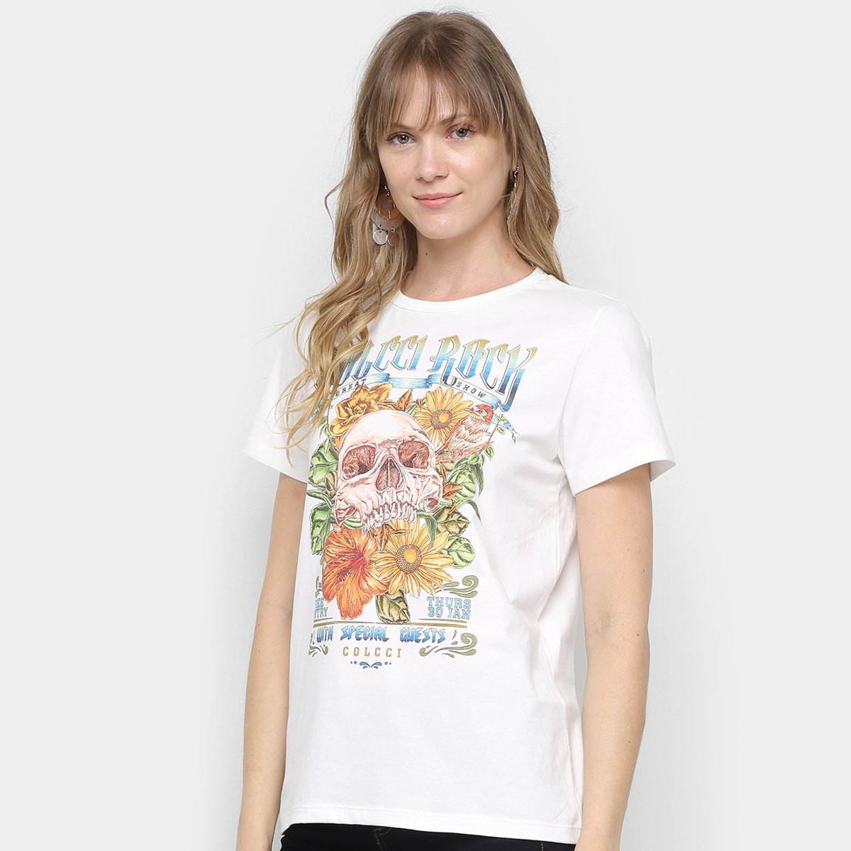 Camiseta Colcci Rock Skull Feminina