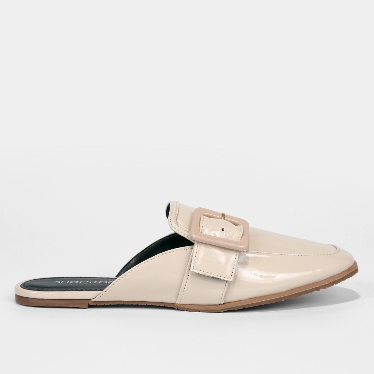 Mule Shoestock Flat Verniz Fivela