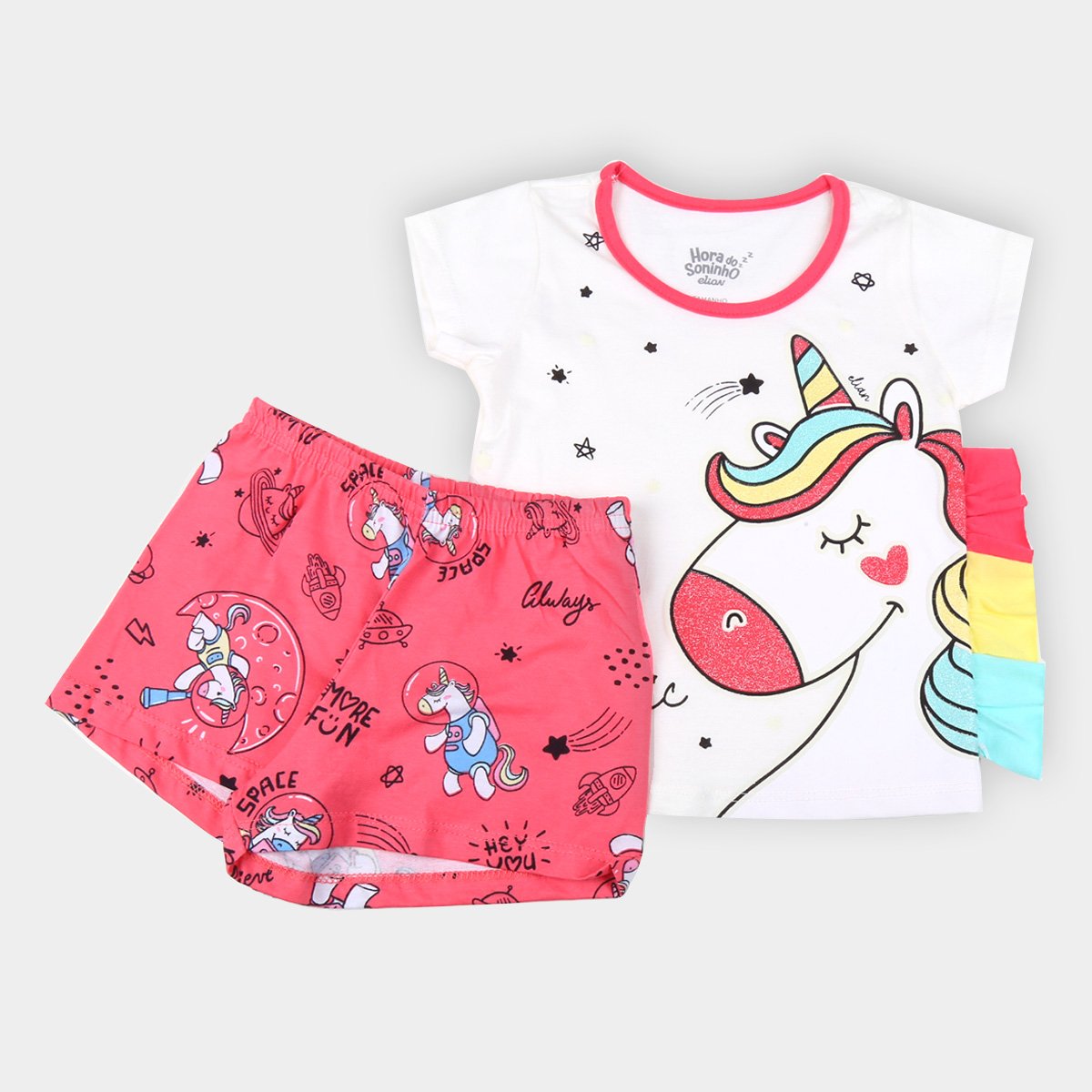 Pijama Infantil Elian Curto Unicórnio Brilha No Escuro Feminino