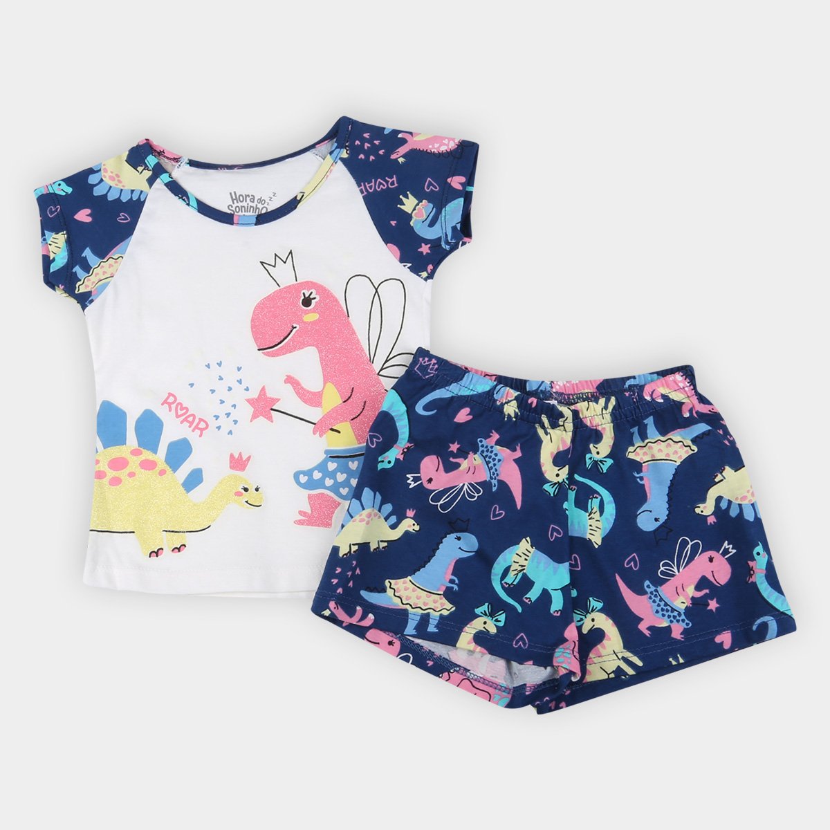 Pijama Curto Bebê Elian Dino Princesa Brilha no Escuro Feminino