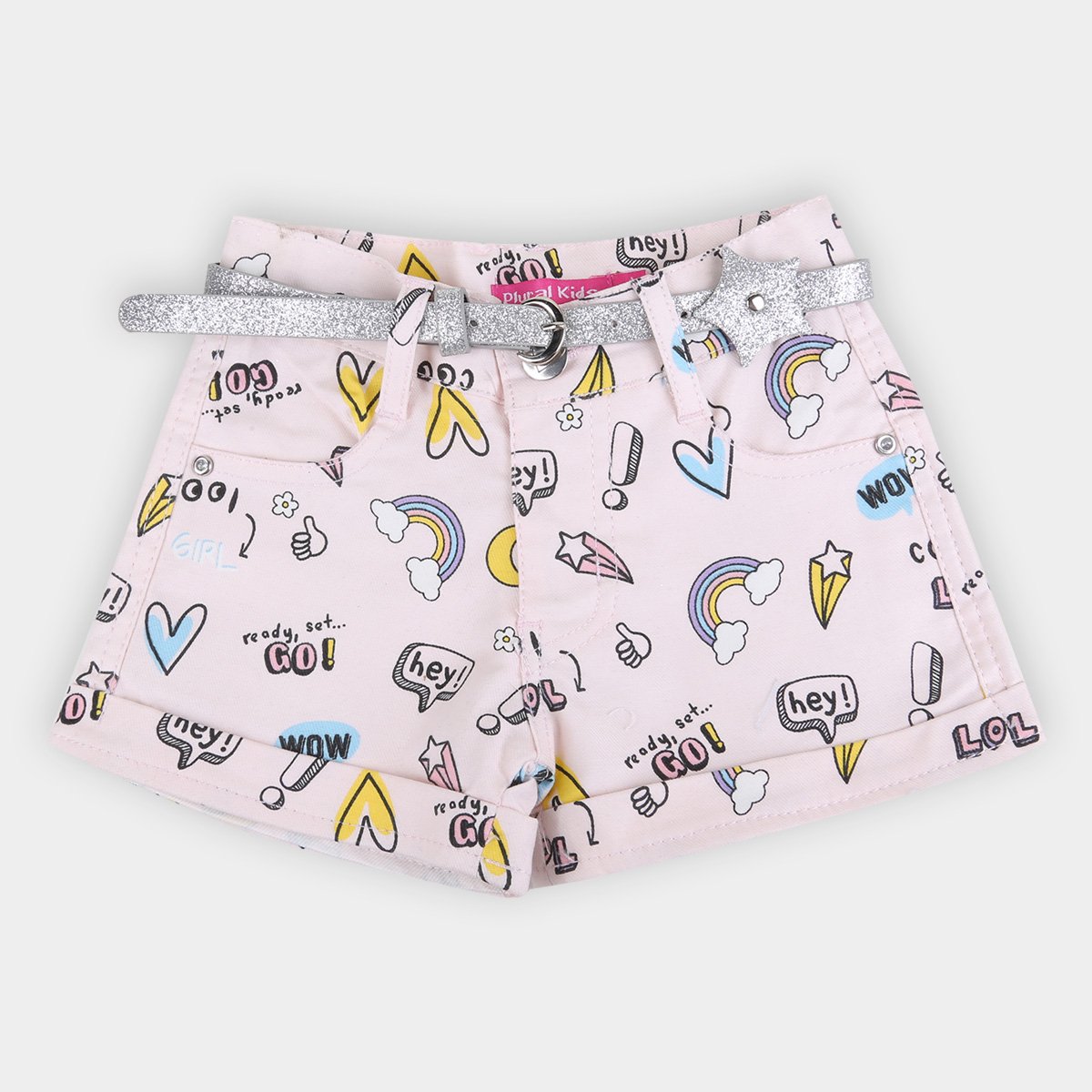 Shorts Bebê Plural Kids Cinto Estrela Glitter Feminino