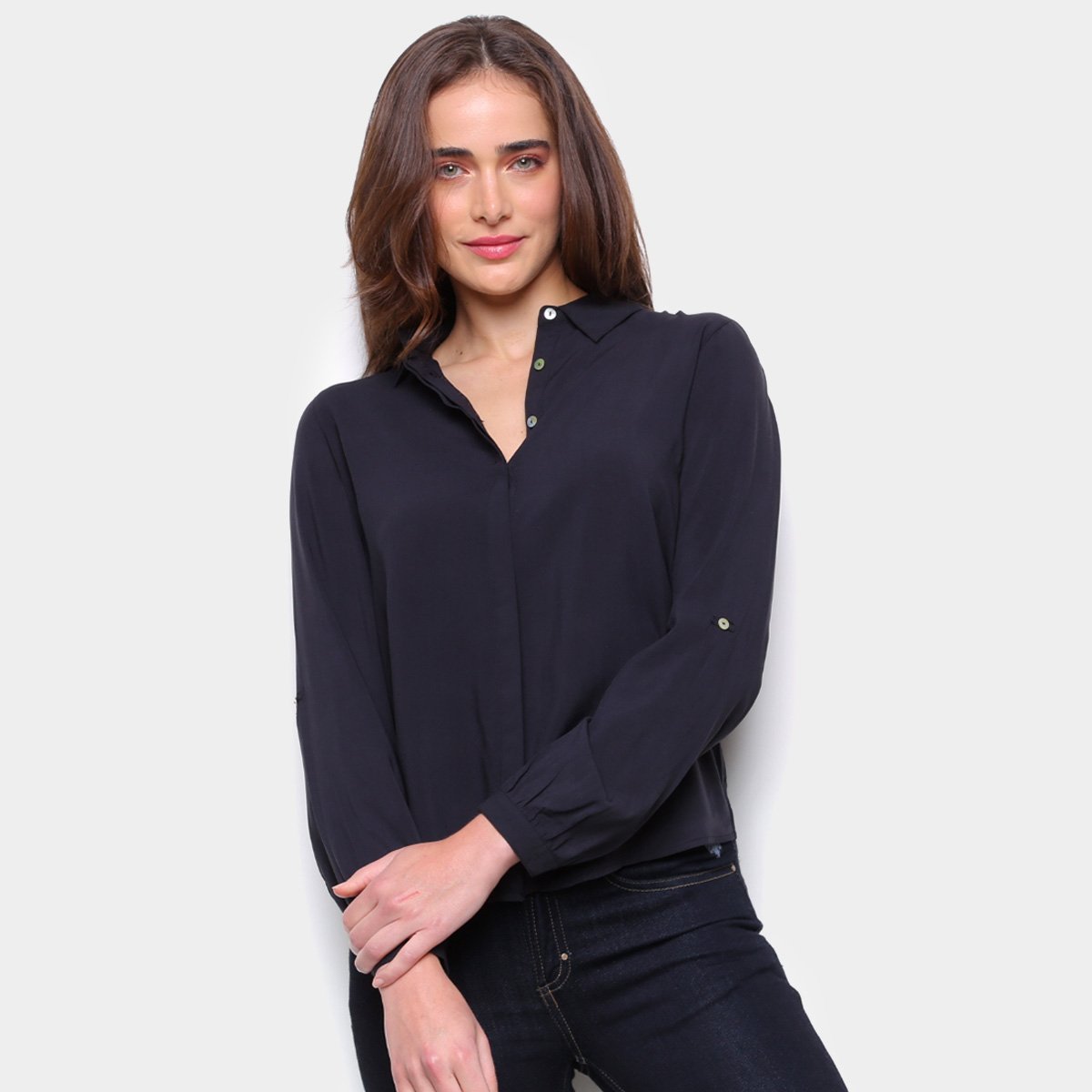 Camisa Manga Longa Hering Com Martingalê Feminina