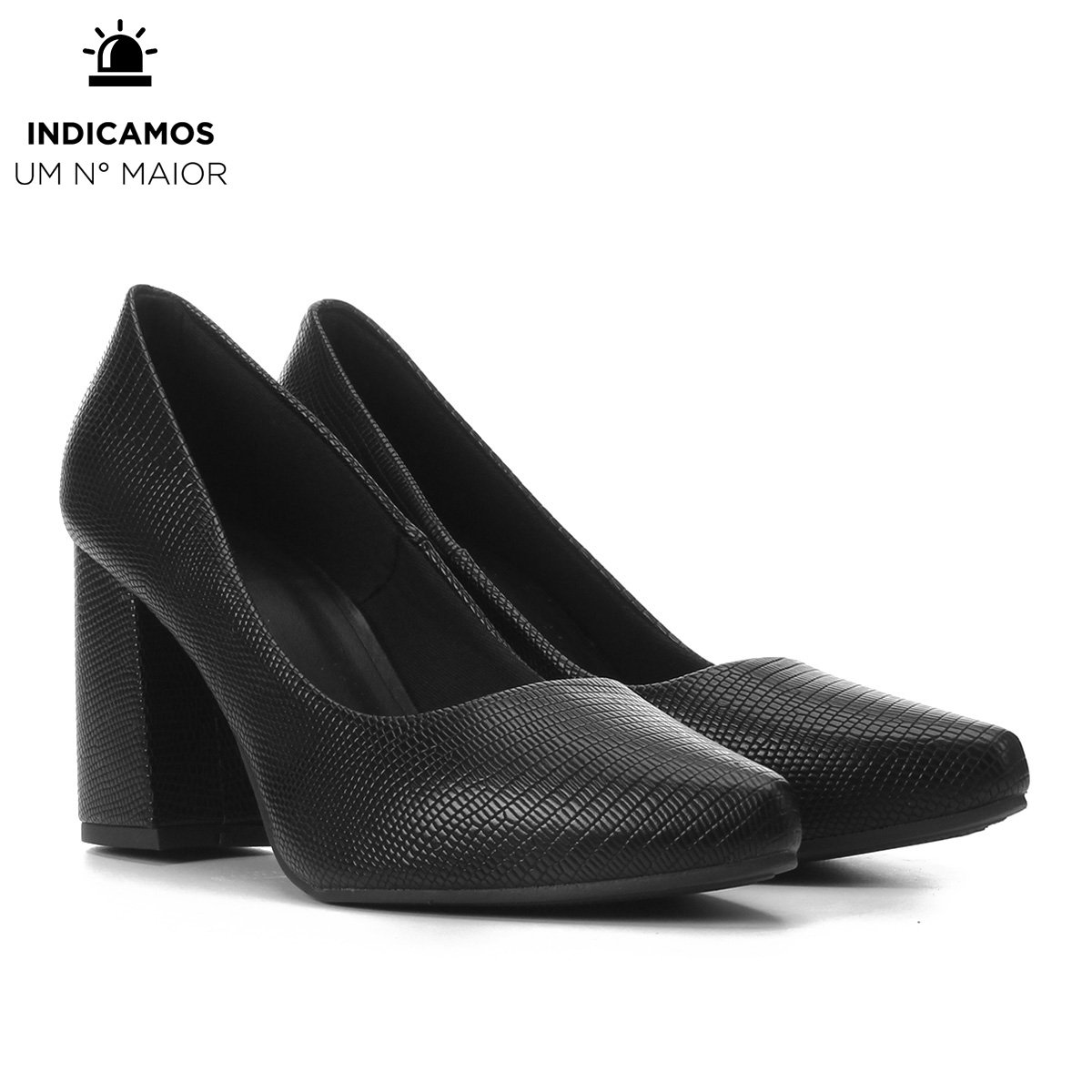 Scarpin Griffe Bico Fino Salto Grosso Feminino
