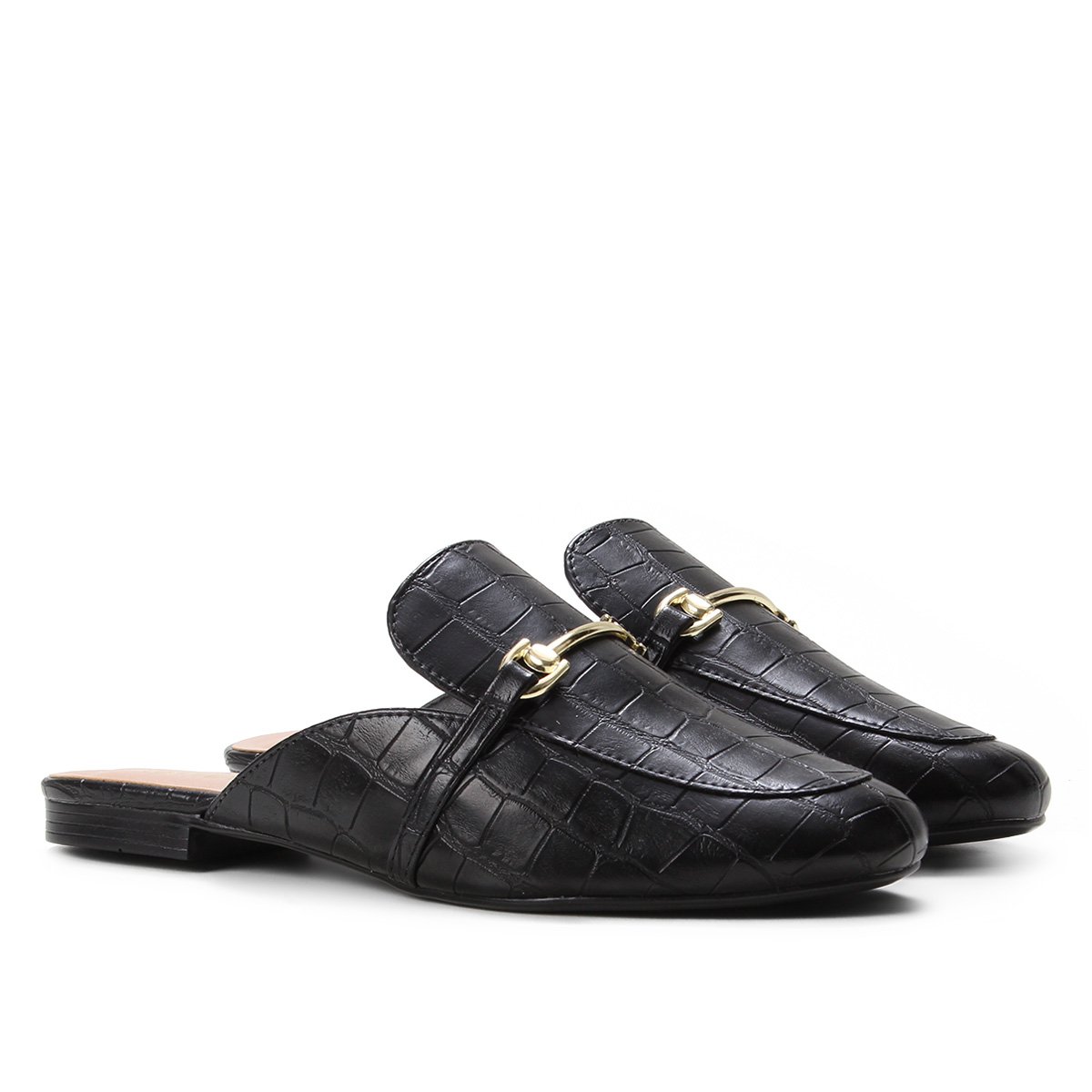 Mule Via Uno Aplique Metal Bico Fino Feminino