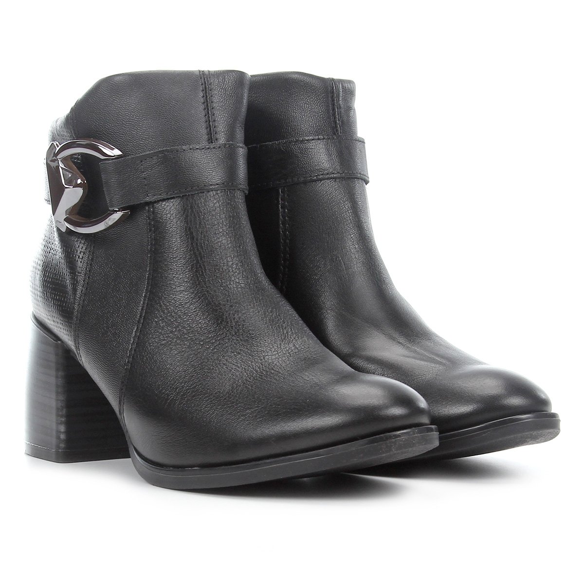 Bota Cano Curto Ramarim Salto Bloco Fivela Feminina
