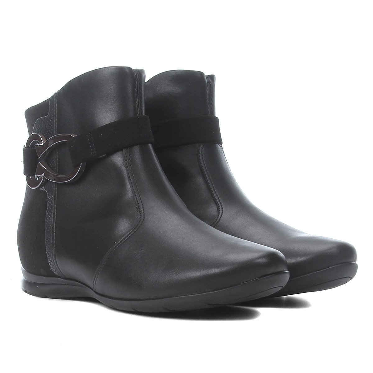 Bota Cano Curto Comfortflex Salto Embutido Fivela Feminina