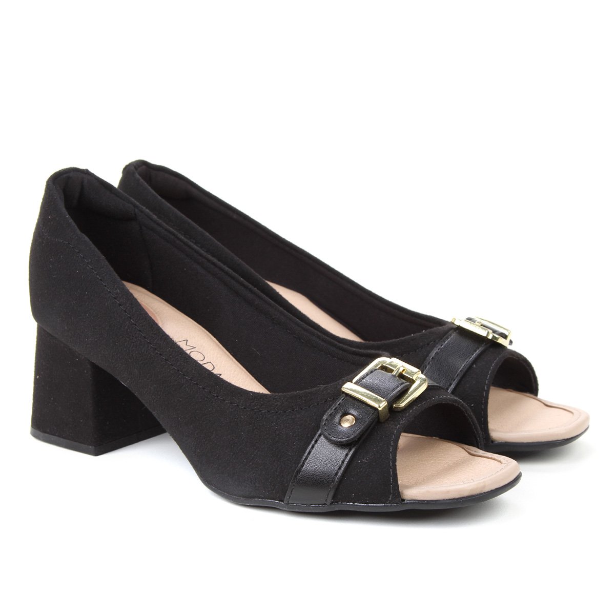 Peep Toe Modare Salto Baixo Fivela