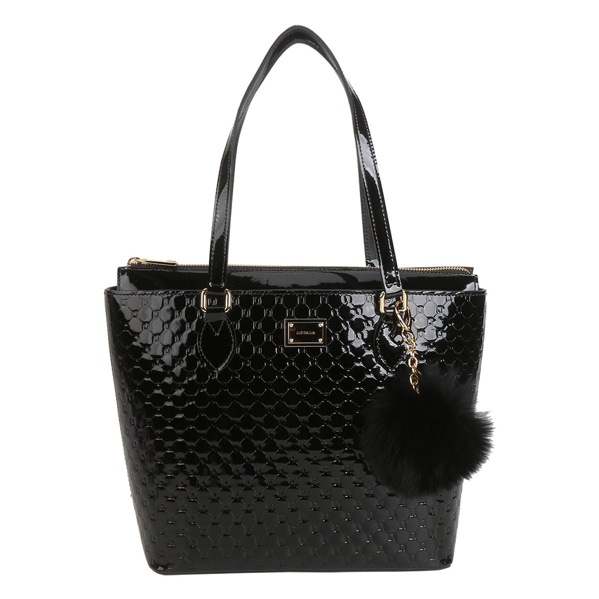 Bolsa Couro Luz da Lua Shopper Verniz Chaveiro Pompom Feminina