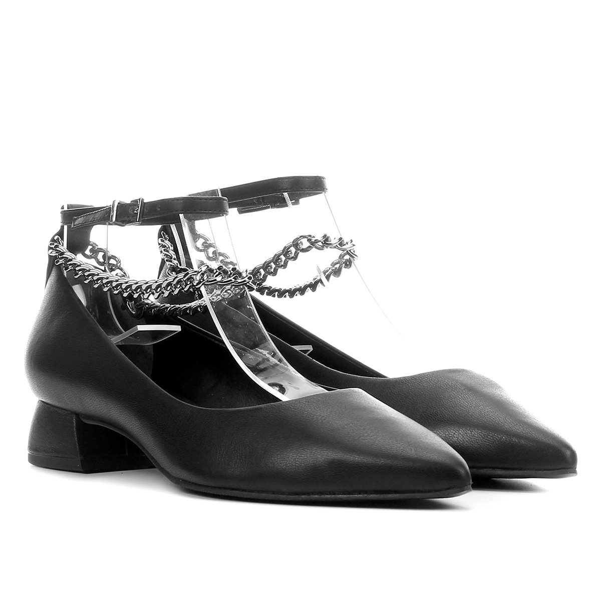 Scarpin Couro Jorge Bischoff Bico Fino Salto Baixo Pulseira