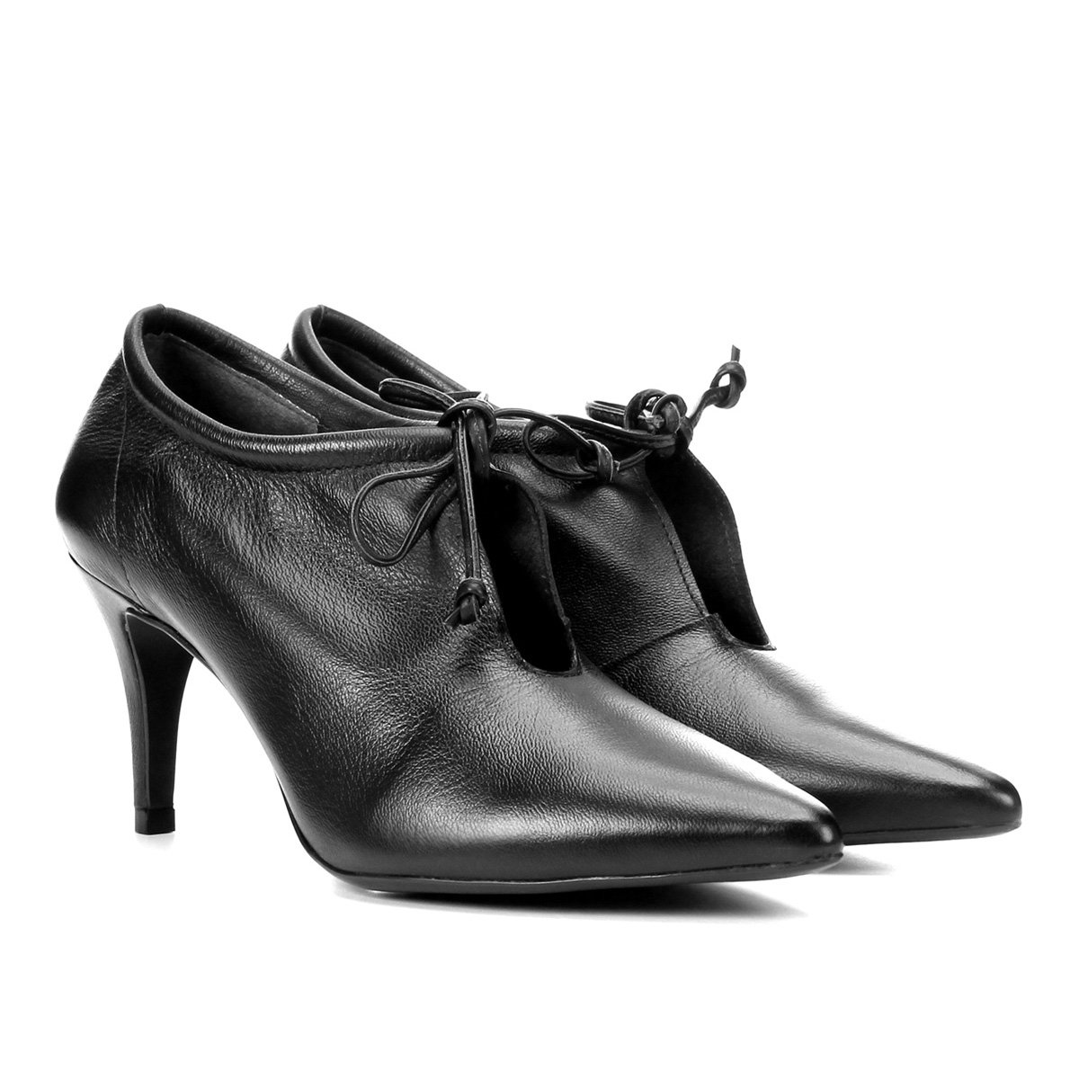 Ankle Boot Couro Loucos&Santos Bico Fino Amarração