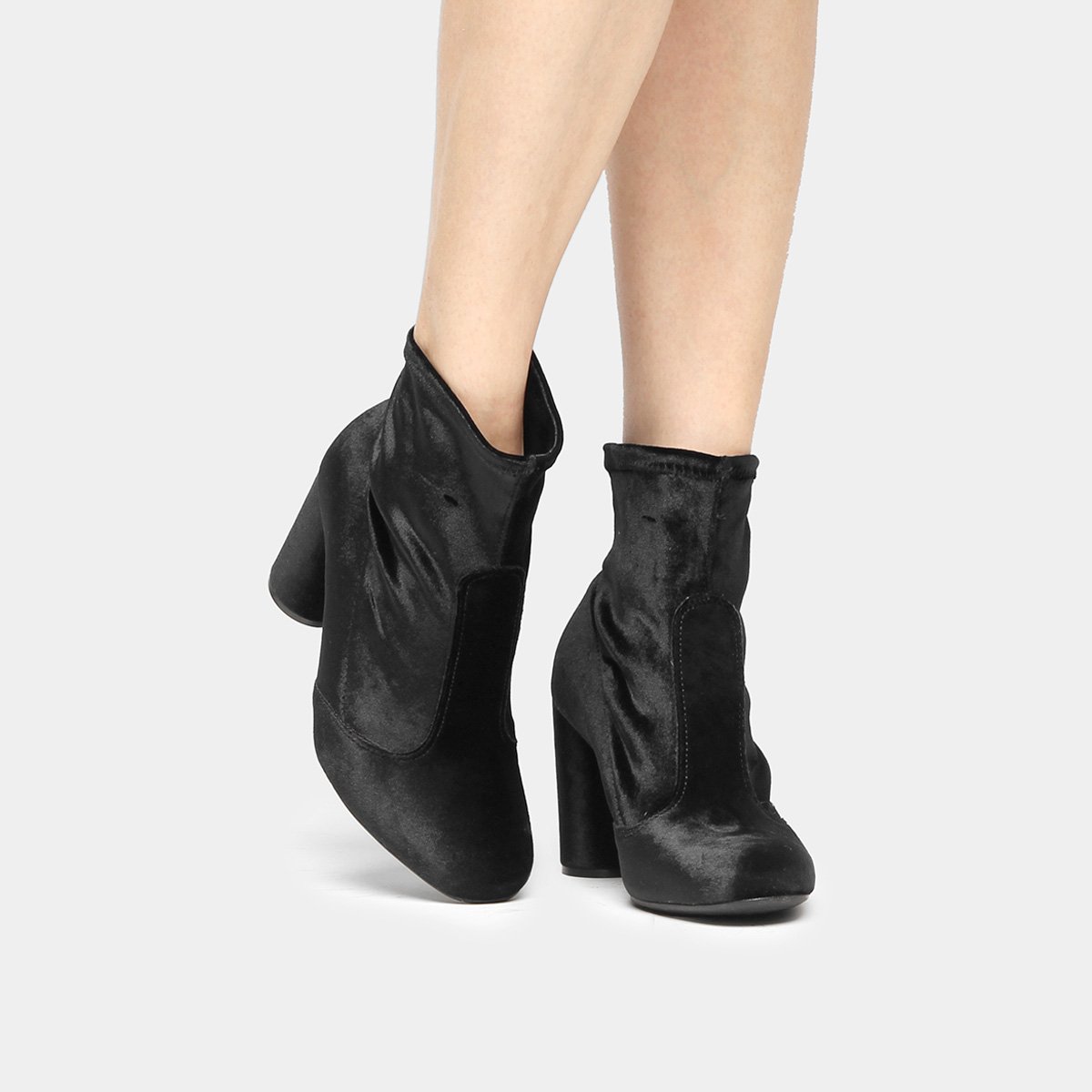 Bota Cano Curto Vizzano Veludo Feminina