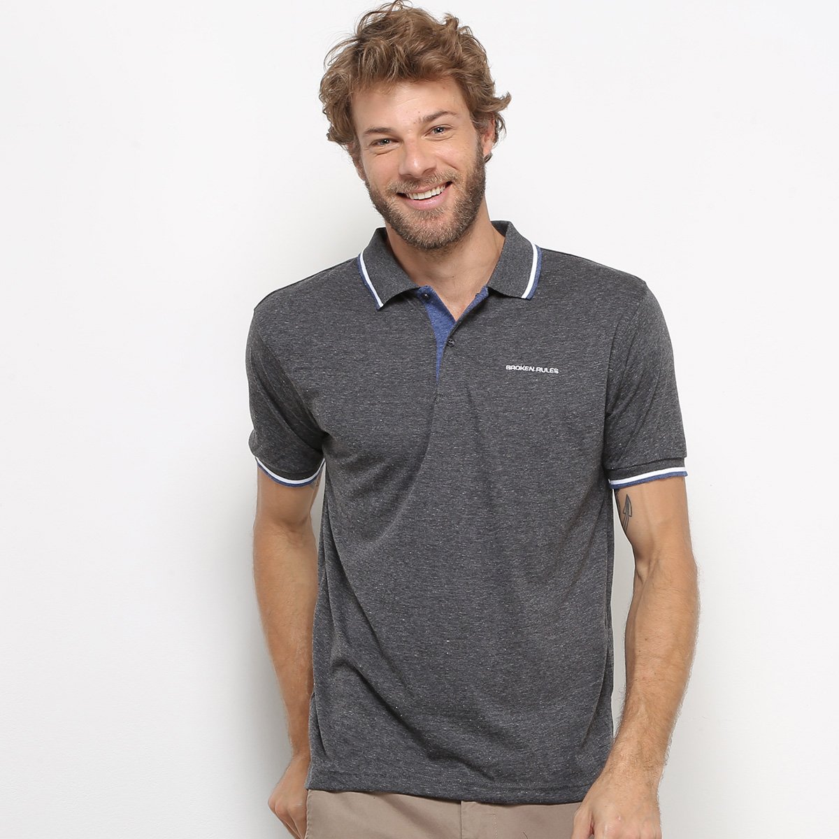Camisa Polo Broken Rules Mesclada Básica Masculina